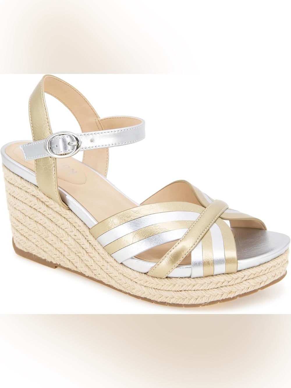 ♥️♥️ Kenneth Cole Reaction Women's Comi Almond Toe Wedge Sandals - Gold, Silver